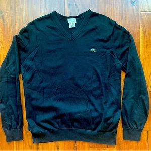 Lacoste Mens V-neck Cotton Sweater Large Black